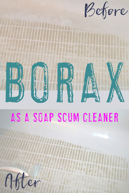 Using borax as a soap scum bathroom cleaner. It's an all natural cleaner that really does work! 